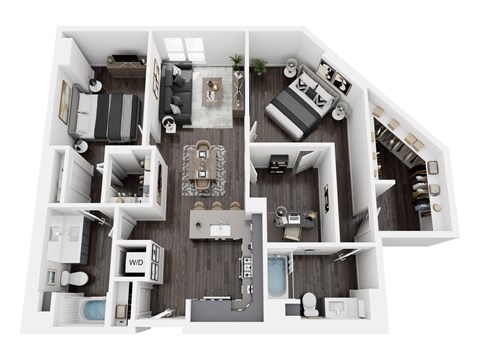 Floor plan for 2 beds, 2 baths, 1286 sqft